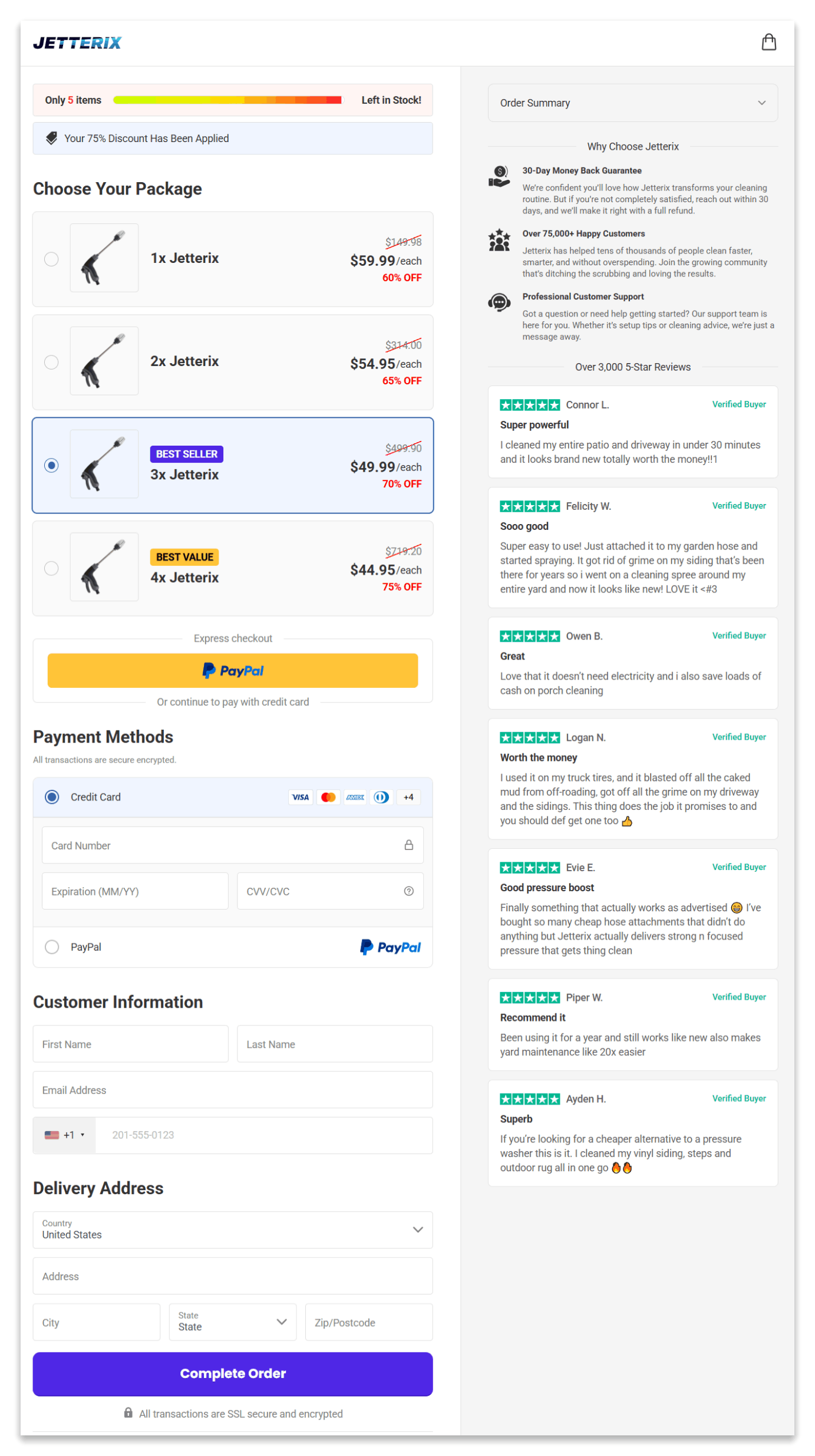 Jetterix Pressure Nozzle secure checkout page